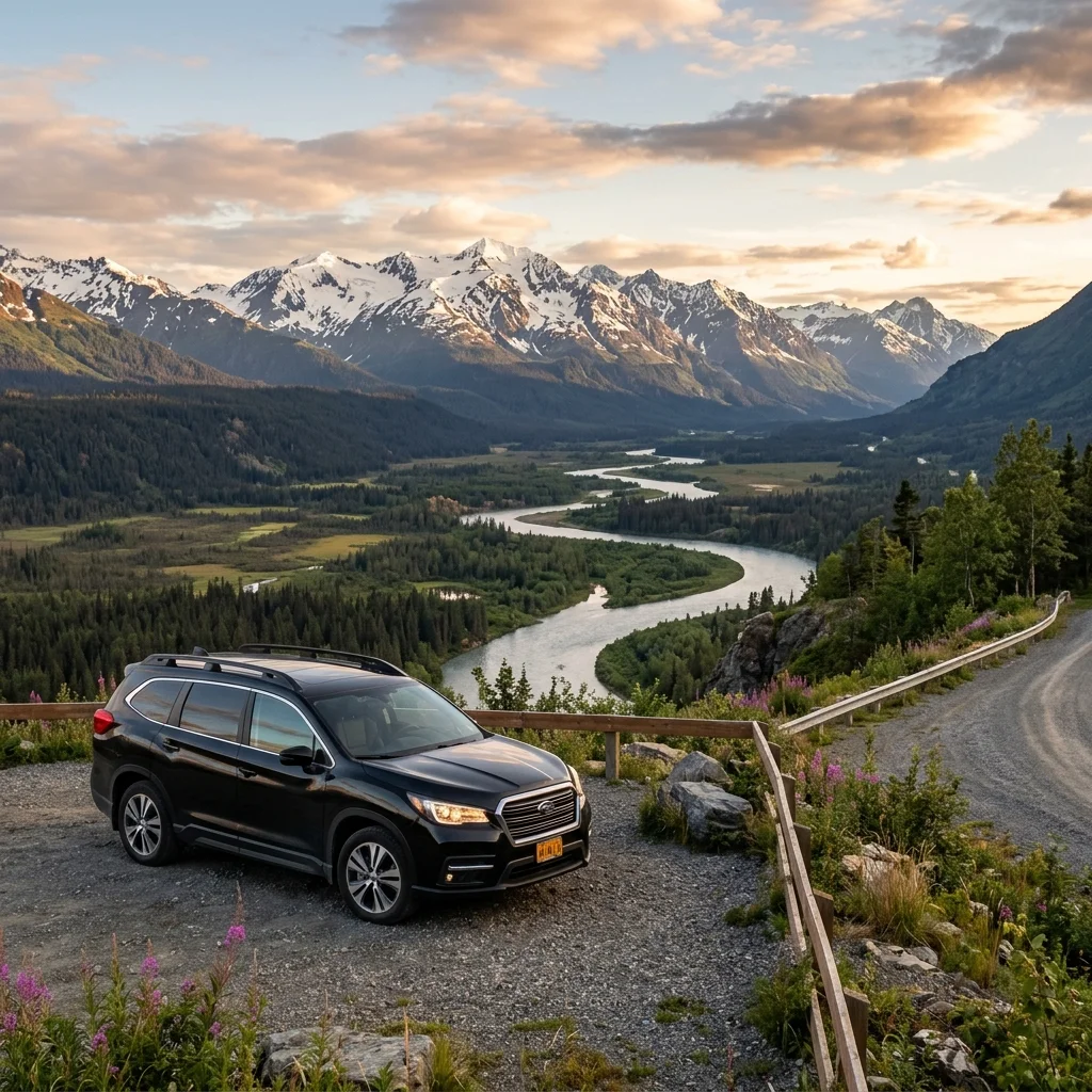Subaru Ascent at an Alaskan river overlook
