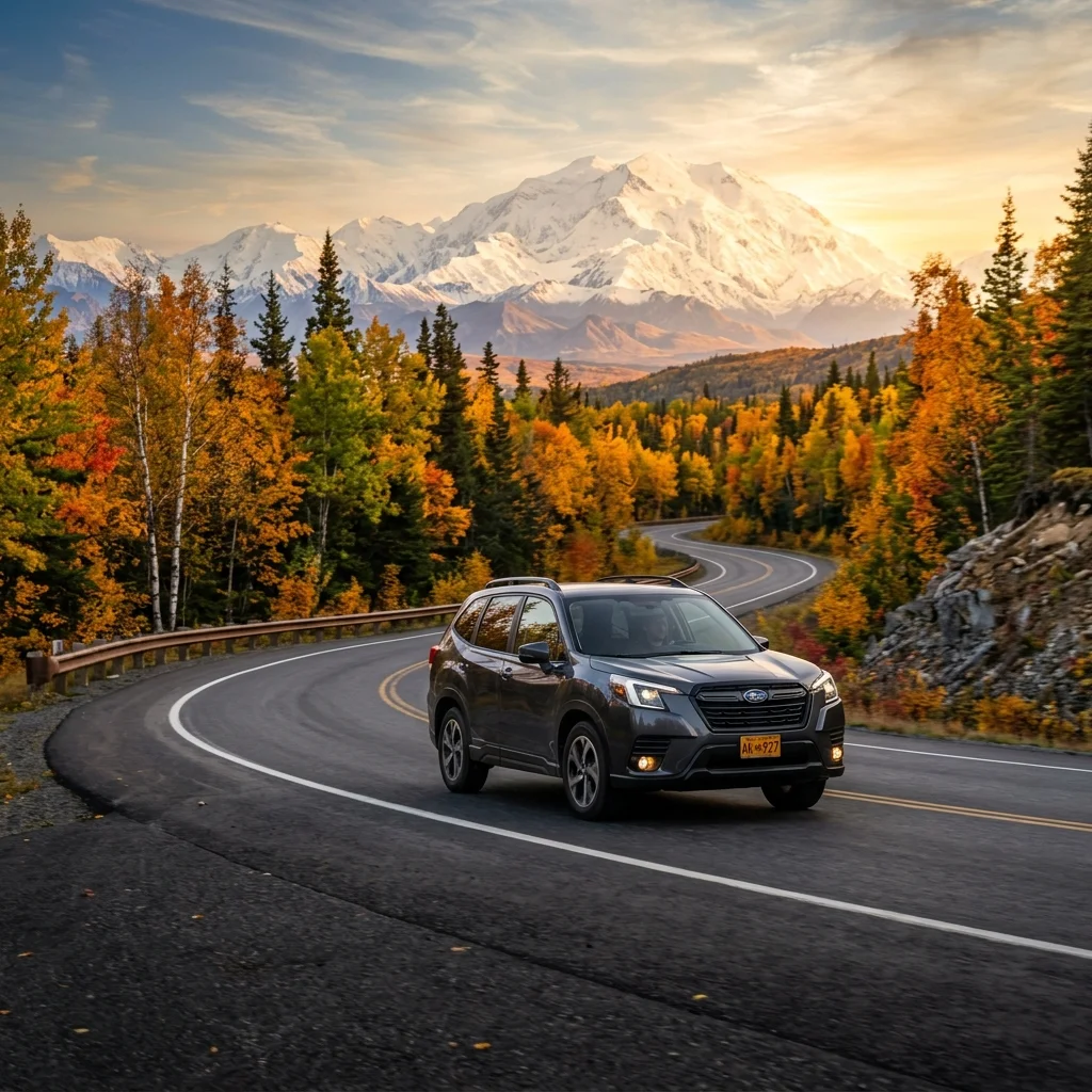 Subaru Forester on an autumn Alaskan road