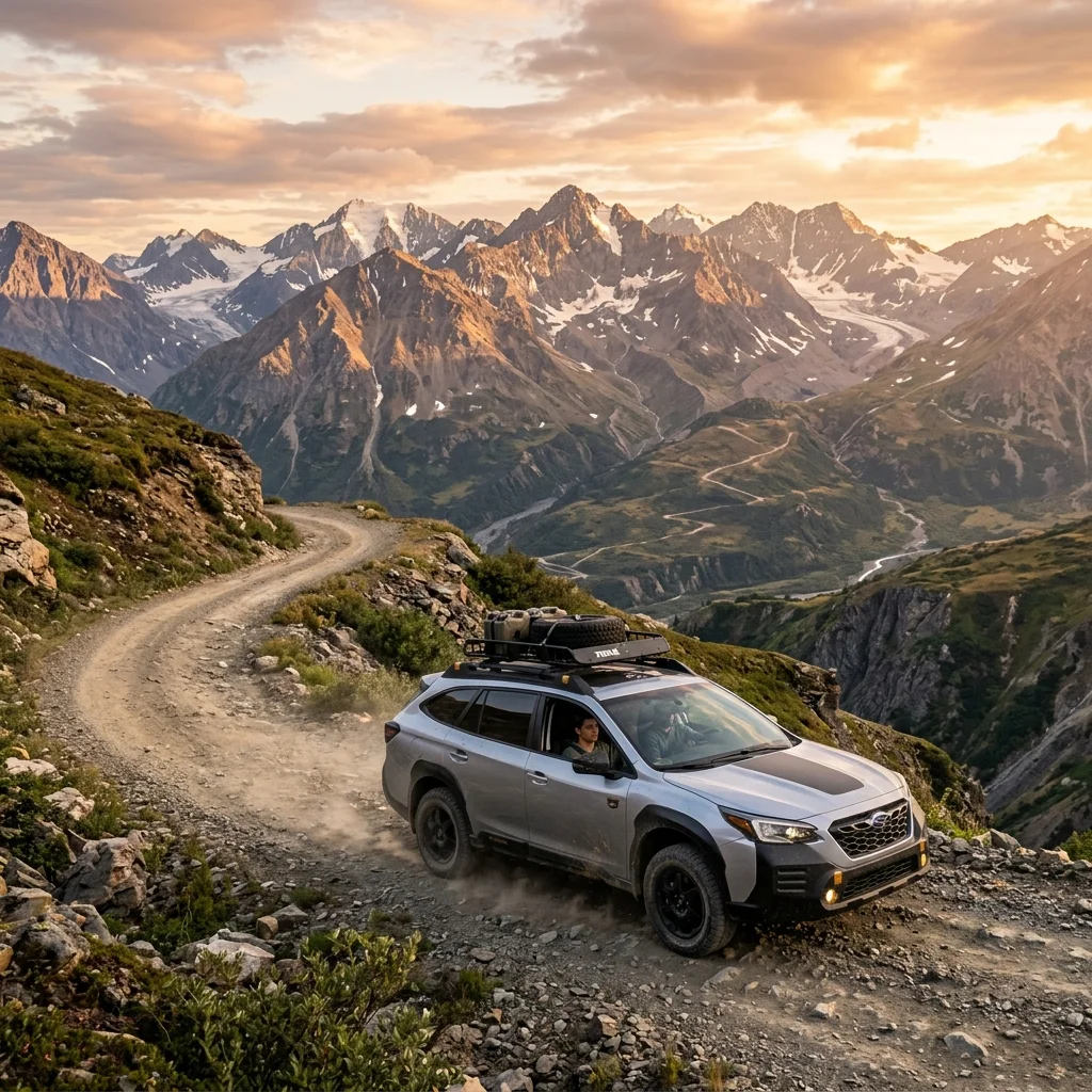 Subaru Outback Wilderness on an Alaskan mountain pass