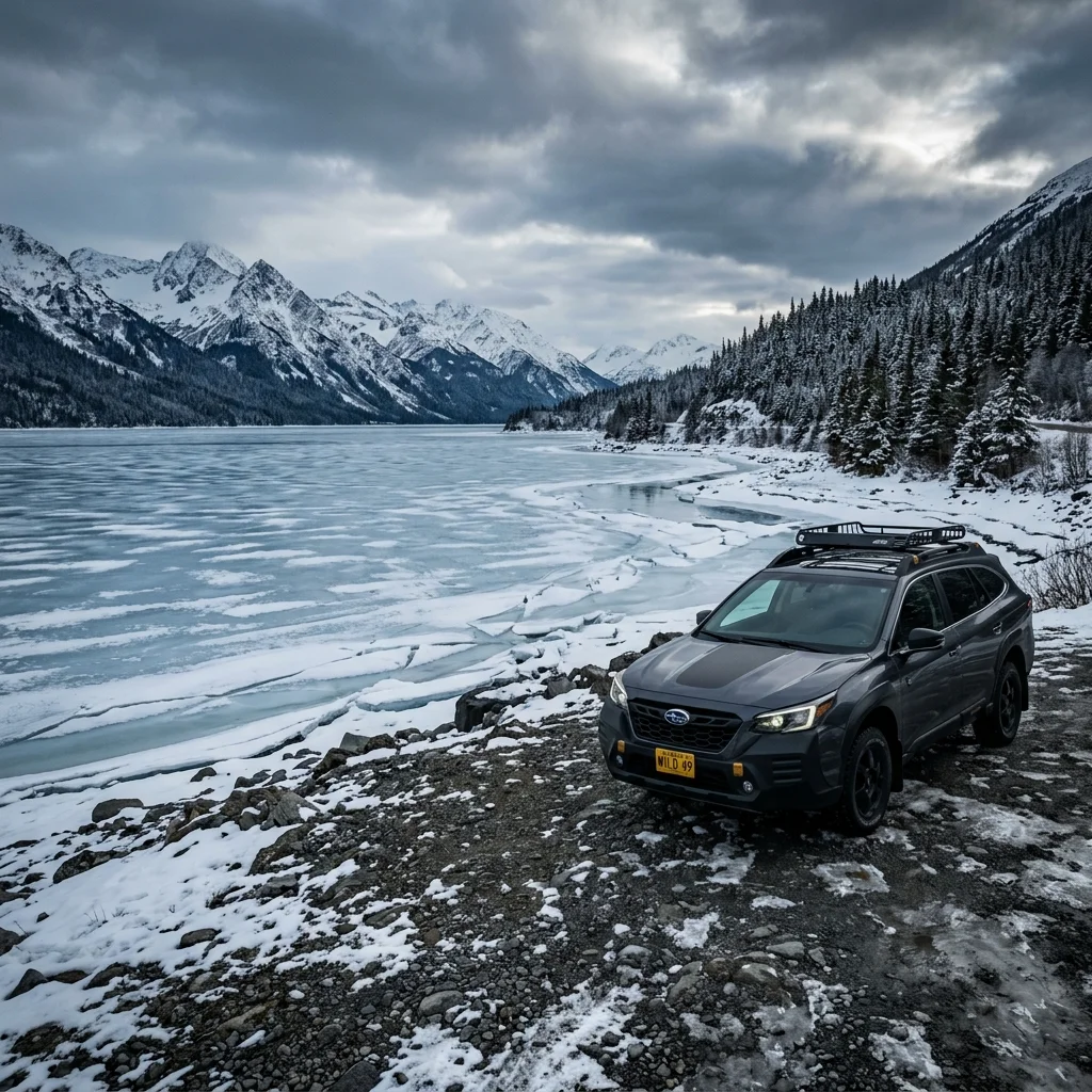 Subaru driving in beautiful Alaska landscape