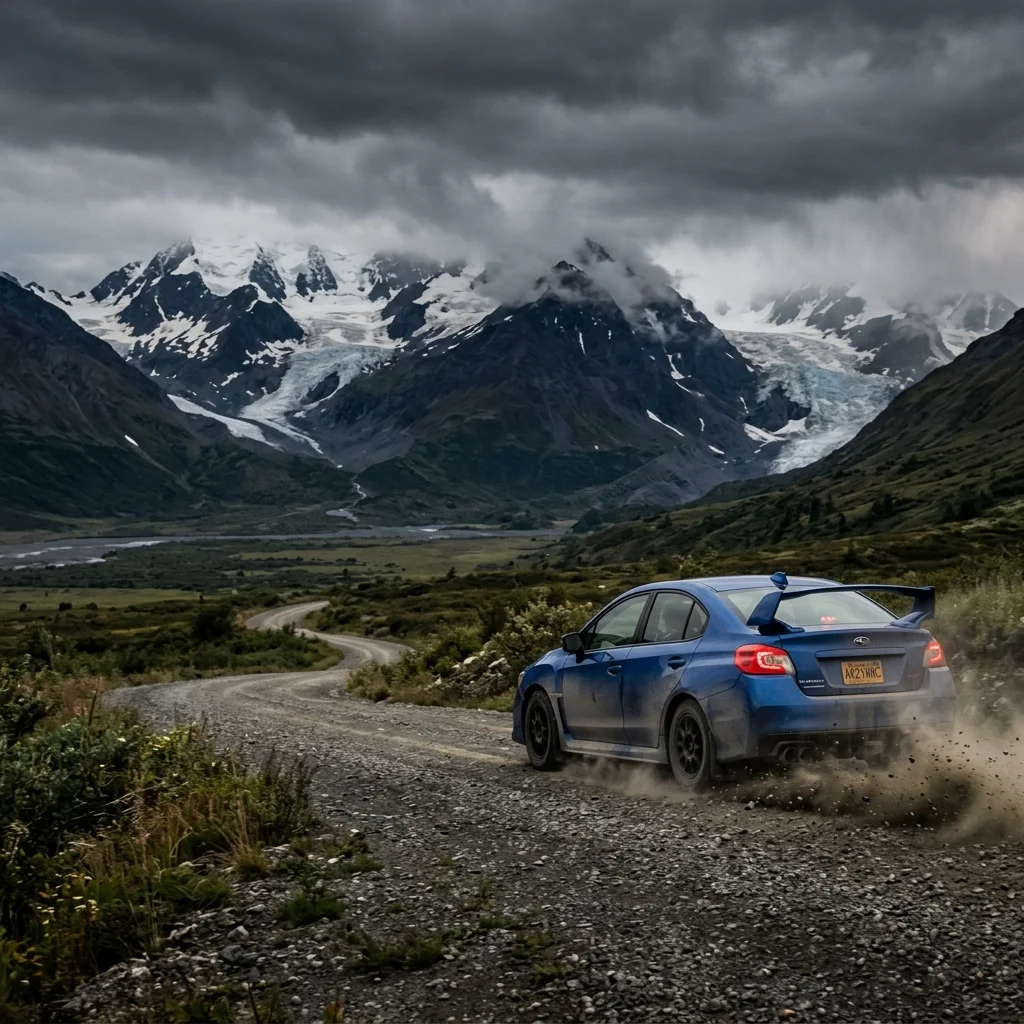 Subaru driving in beautiful Alaska landscape