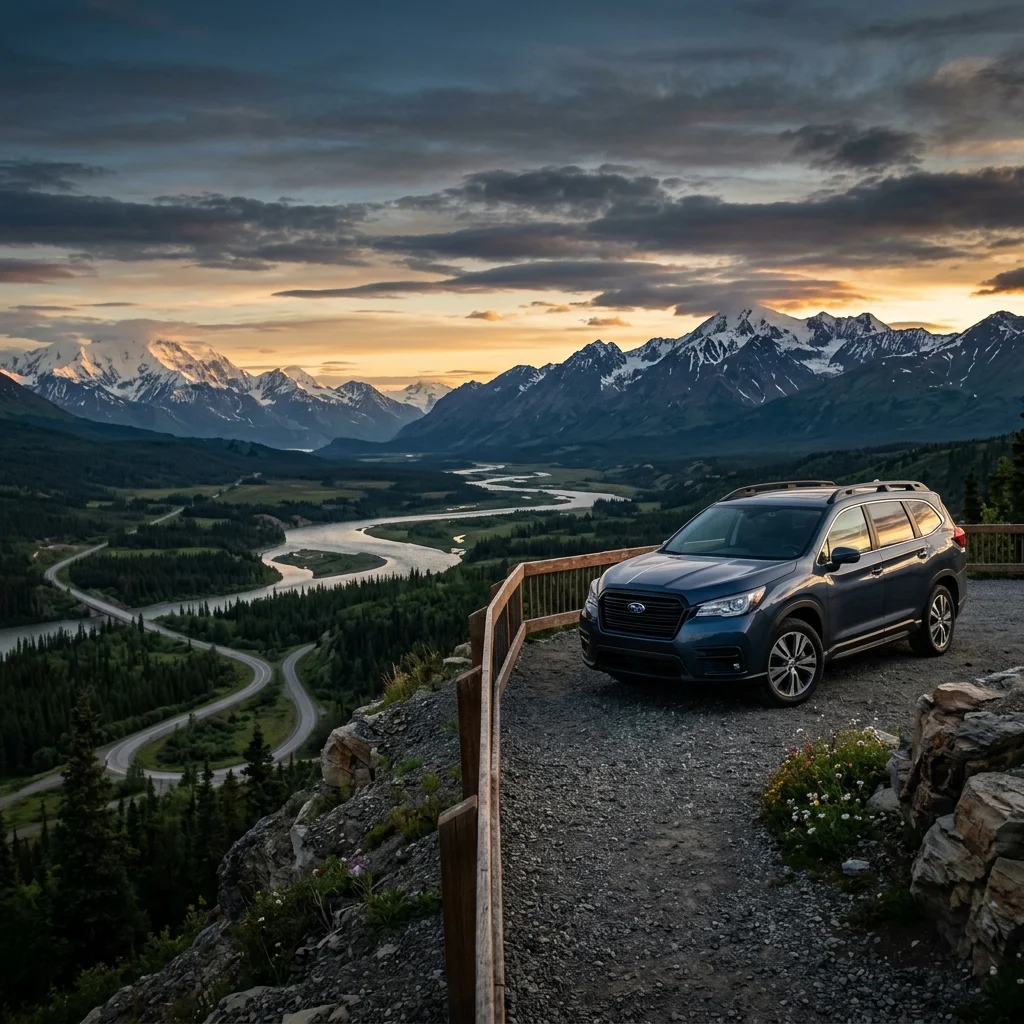 Subaru driving in beautiful Alaska landscape