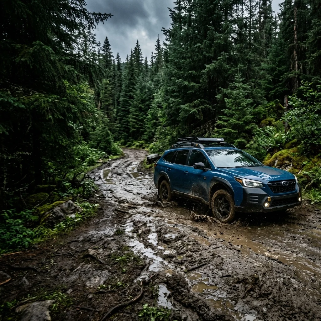 Subaru driving in beautiful Alaska landscape