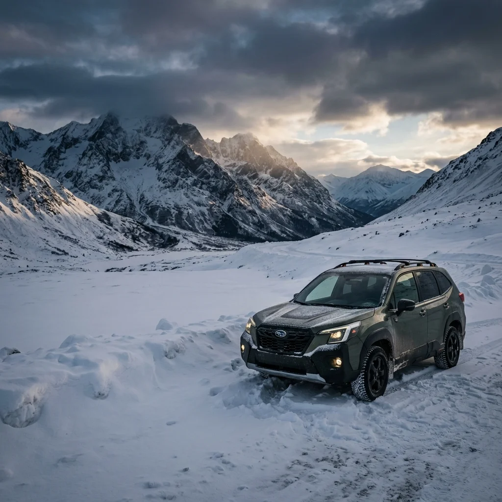 Subaru driving in beautiful Alaska landscape