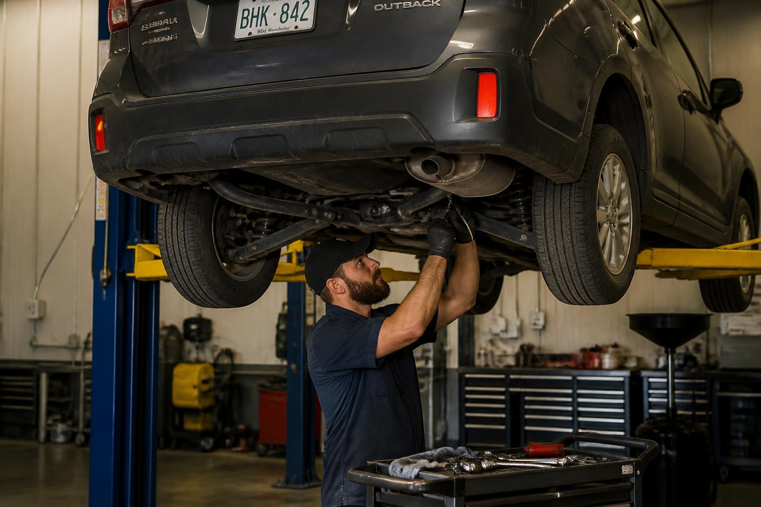 Subaru Outback lifted in the Boston's Auto shop